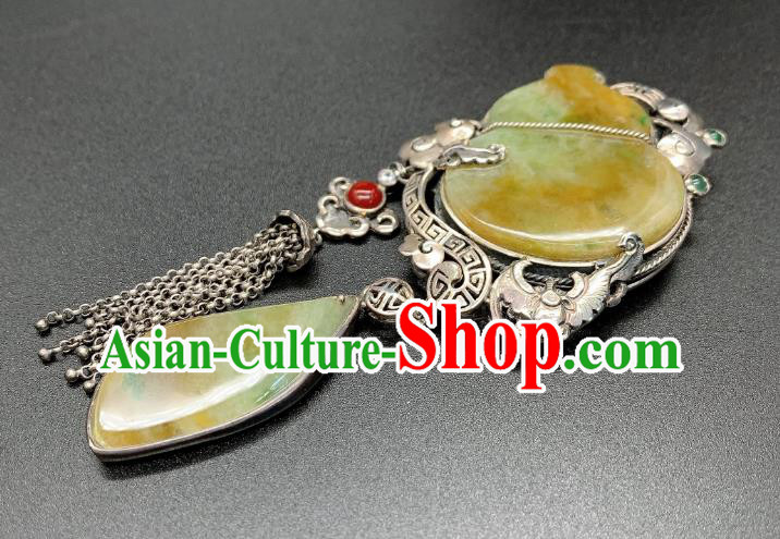 Handmade Chinese Silver Tassel Necklace Accessories National Jadeite Gourd Necklet Pendant Handmade Chinese Silver Tassel Necklace Accessories National Jadeite Gourd Necklet Pendant