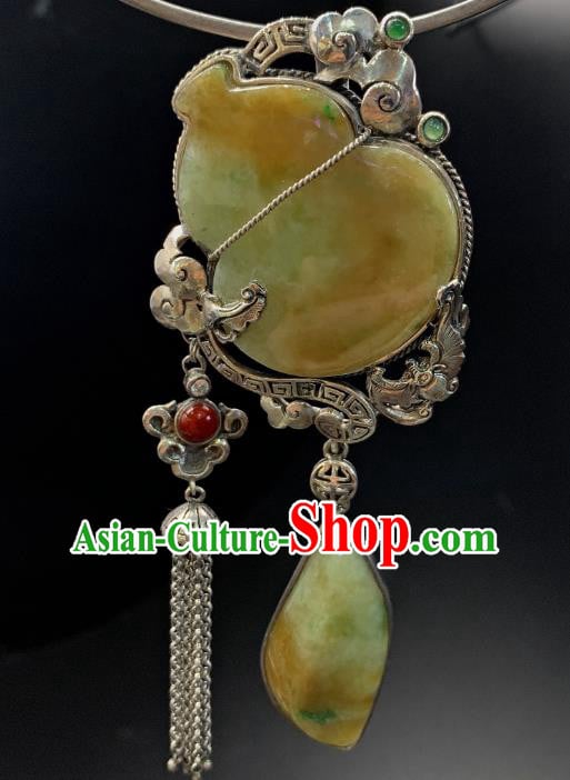 Handmade Chinese Silver Tassel Necklace Accessories National Jadeite Gourd Necklet Pendant Handmade Chinese Silver Tassel Necklace Accessories National Jadeite Gourd Necklet Pendant