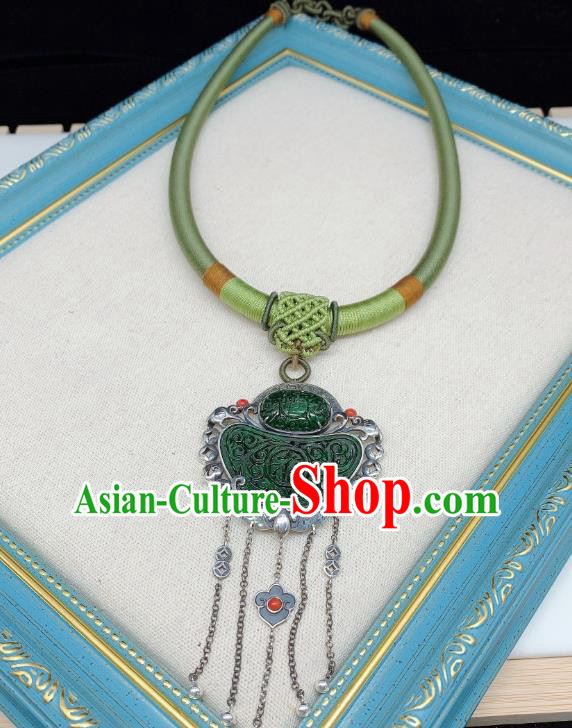 Handmade Chinese Jadeite Necklace Accessories National Silver Tassel Necklet Pendant Handmade Chinese Jadeite Necklace Accessories National Silver Tassel Necklet Pendant