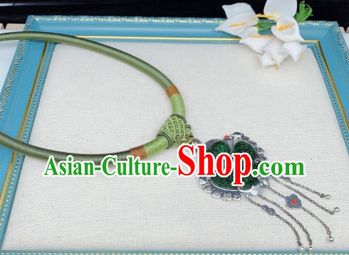 Handmade Chinese Jadeite Necklace Accessories National Silver Tassel Necklet Pendant Handmade Chinese Jadeite Necklace Accessories National Silver Tassel Necklet Pendant