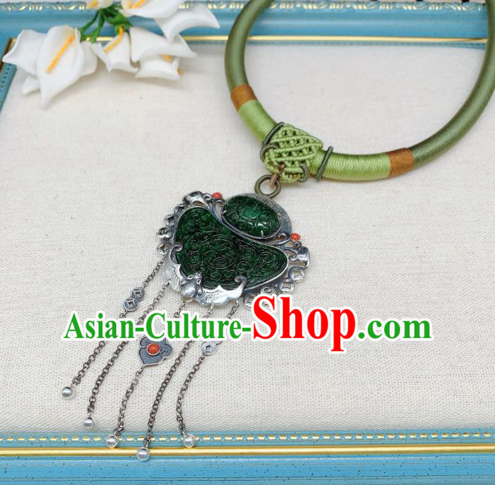 Handmade Chinese Jadeite Necklace Accessories National Silver Tassel Necklet Pendant Handmade Chinese Jadeite Necklace Accessories National Silver Tassel Necklet Pendant