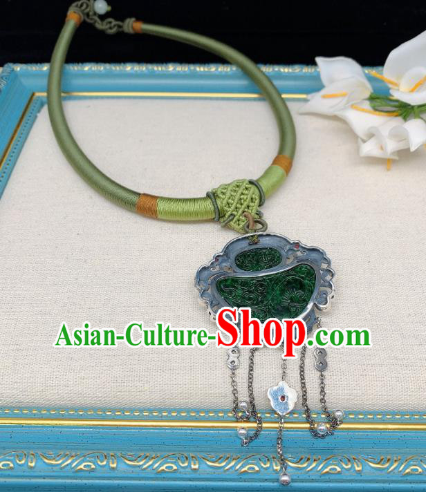 Handmade Chinese Jadeite Necklace Accessories National Silver Tassel Necklet Pendant Handmade Chinese Jadeite Necklace Accessories National Silver Tassel Necklet Pendant