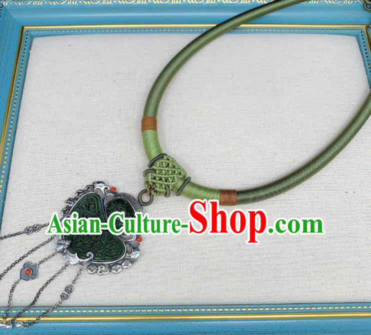 Handmade Chinese Jadeite Necklace Accessories National Silver Tassel Necklet Pendant Handmade Chinese Jadeite Necklace Accessories National Silver Tassel Necklet Pendant