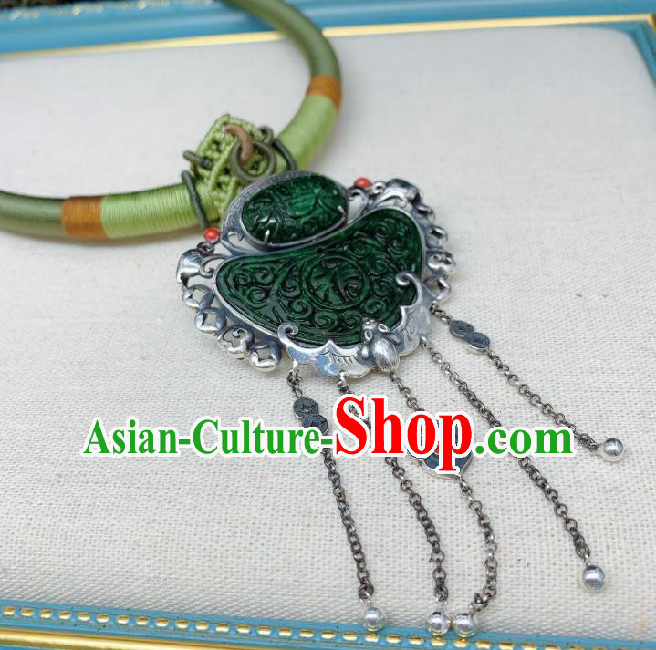 Handmade Chinese Jadeite Necklace Accessories National Silver Tassel Necklet Pendant Handmade Chinese Jadeite Necklace Accessories National Silver Tassel Necklet Pendant