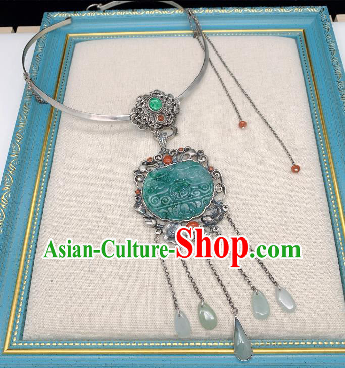 Handmade Chinese National Silver Tassel Necklet Pendant Jadeite Necklace Accessories Handmade Chinese National Silver Tassel Necklet Pendant Jadeite Necklace Accessories