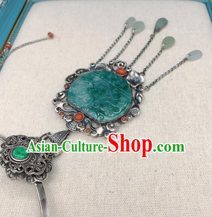 Handmade Chinese National Silver Tassel Necklet Pendant Jadeite Necklace Accessories Handmade Chinese National Silver Tassel Necklet Pendant Jadeite Necklace Accessories