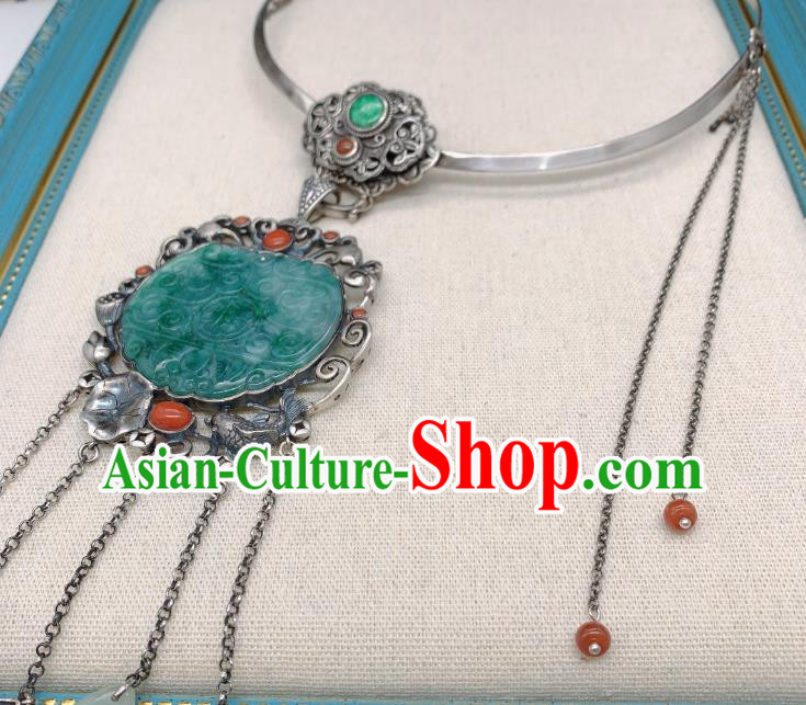 Handmade Chinese National Silver Tassel Necklet Pendant Jadeite Necklace Accessories Handmade Chinese National Silver Tassel Necklet Pendant Jadeite Necklace Accessories
