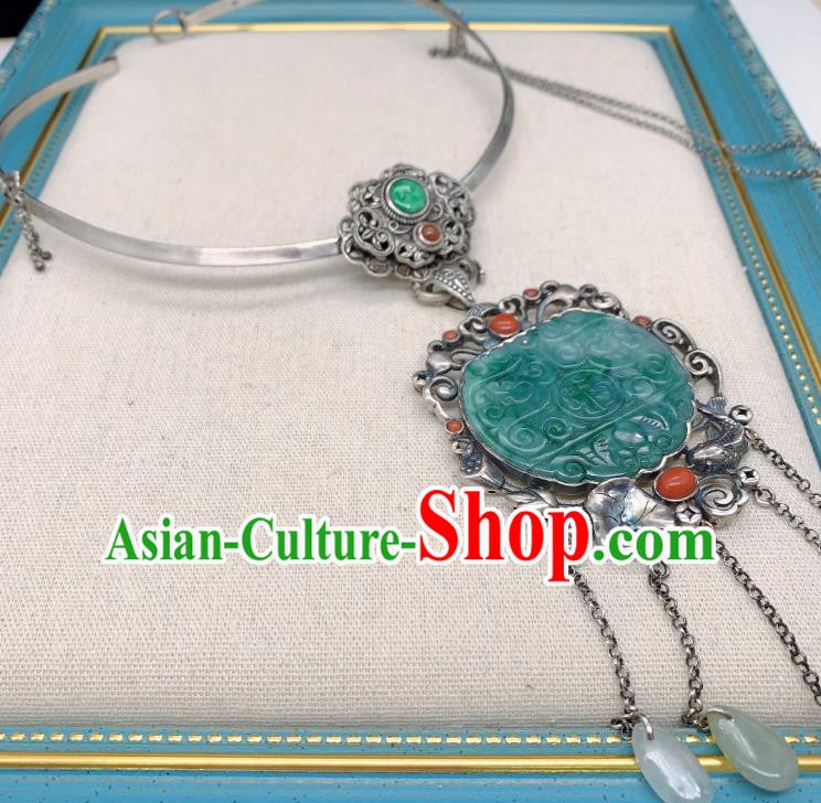 Handmade Chinese National Silver Tassel Necklet Pendant Jadeite Necklace Accessories Handmade Chinese National Silver Tassel Necklet Pendant Jadeite Necklace Accessories