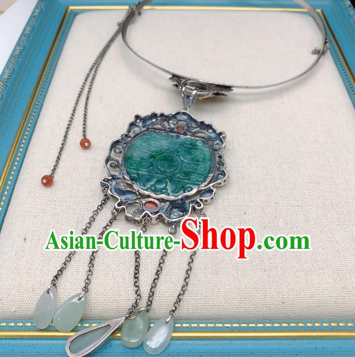 Handmade Chinese National Silver Tassel Necklet Pendant Jadeite Necklace Accessories Handmade Chinese National Silver Tassel Necklet Pendant Jadeite Necklace Accessories