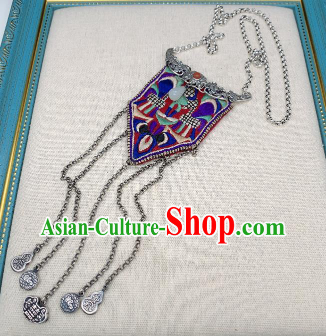 Handmade Chinese Embroidered Necklace Accessories National Silver Tassel Necklet Pendant Handmade Chinese Embroidered Necklace Accessories National Silver Tassel Necklet Pendant