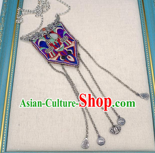 Handmade Chinese Embroidered Necklace Accessories National Silver Tassel Necklet Pendant Handmade Chinese Embroidered Necklace Accessories National Silver Tassel Necklet Pendant