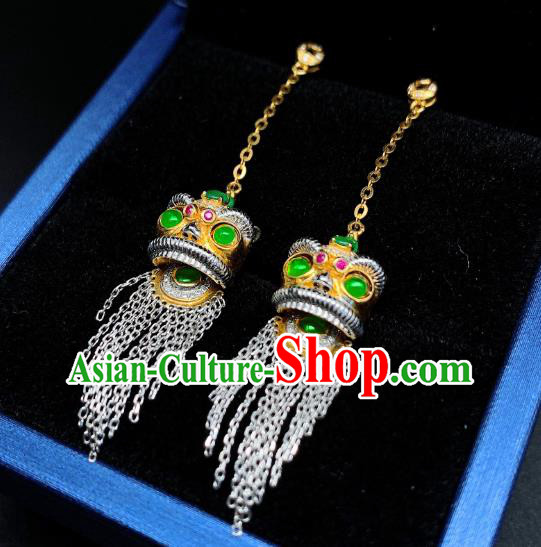 China National Golden Lion Earrings Jewelry Traditional Cheongsam Jade Ear Accessories China National Golden Lion Earrings Jewelry Traditional Cheongsam Jade Ear Accessories
