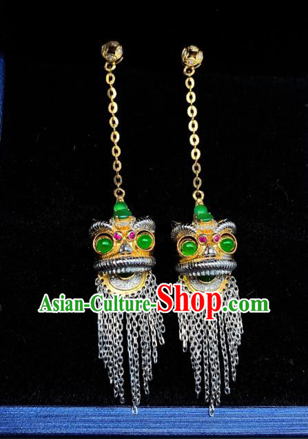 China National Golden Lion Earrings Jewelry Traditional Cheongsam Jade Ear Accessories China National Golden Lion Earrings Jewelry Traditional Cheongsam Jade Ear Accessories