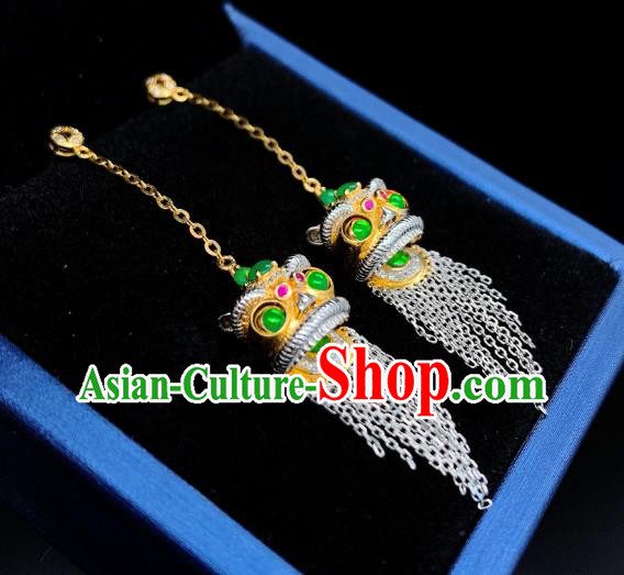 China National Golden Lion Earrings Jewelry Traditional Cheongsam Jade Ear Accessories China National Golden Lion Earrings Jewelry Traditional Cheongsam Jade Ear Accessories