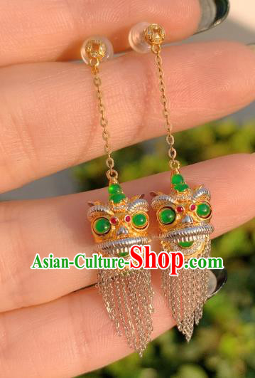 China National Golden Lion Earrings Jewelry Traditional Cheongsam Jade Ear Accessories China National Golden Lion Earrings Jewelry Traditional Cheongsam Jade Ear Accessories