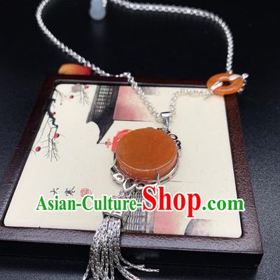 Handmade Chinese Silver Necklace Accessories National Agate Necklet Pendant