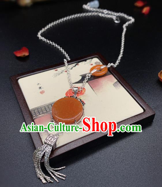 Handmade Chinese Silver Necklace Accessories National Agate Necklet Pendant Handmade Chinese Silver Necklace Accessories National Agate Necklet Pendant
