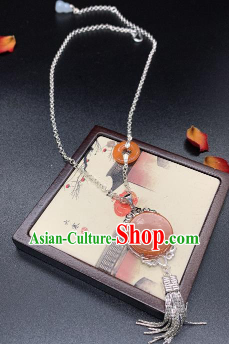 Handmade Chinese Silver Necklace Accessories National Agate Necklet Pendant Handmade Chinese Silver Necklace Accessories National Agate Necklet Pendant