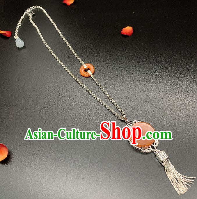 Handmade Chinese Silver Necklace Accessories National Agate Necklet Pendant Handmade Chinese Silver Necklace Accessories National Agate Necklet Pendant