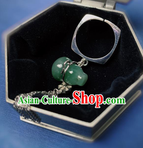 Chinese Handmade Jadeite Gourd Ring National Silver Tassel Circlet Jewelry Chinese Handmade Jadeite Gourd Ring National Silver Tassel Circlet Jewelry