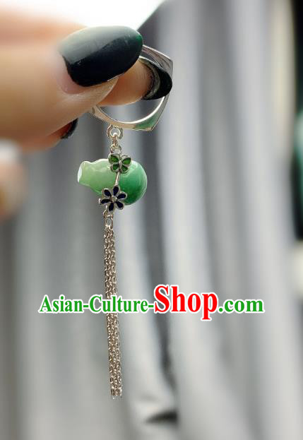 Chinese Handmade Jadeite Gourd Ring National Silver Tassel Circlet Jewelry Chinese Handmade Jadeite Gourd Ring National Silver Tassel Circlet Jewelry