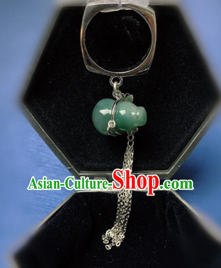 Chinese Handmade Jadeite Gourd Ring National Silver Tassel Circlet Jewelry Chinese Handmade Jadeite Gourd Ring National Silver Tassel Circlet Jewelry