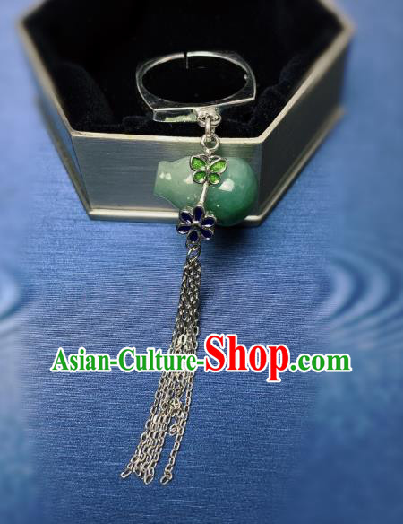 Chinese Handmade Jadeite Gourd Ring National Silver Tassel Circlet Jewelry Chinese Handmade Jadeite Gourd Ring National Silver Tassel Circlet Jewelry