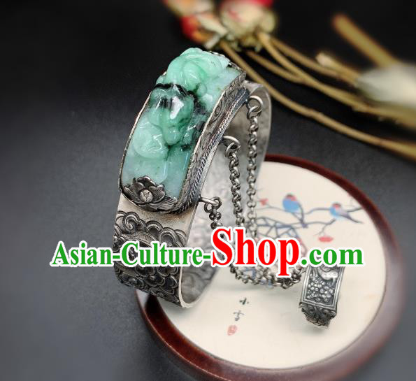 Handmade Chinese Silver Carving Bangle Accessories National Jadeite Bracelet Handmade Chinese Silver Carving Bangle Accessories National Jadeite Bracelet