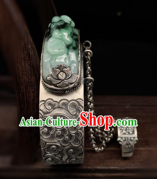Handmade Chinese Silver Carving Bangle Accessories National Jadeite Bracelet Handmade Chinese Silver Carving Bangle Accessories National Jadeite Bracelet