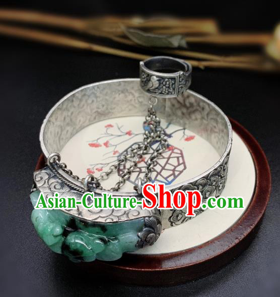 Handmade Chinese Silver Carving Bangle Accessories National Jadeite Bracelet Handmade Chinese Silver Carving Bangle Accessories National Jadeite Bracelet