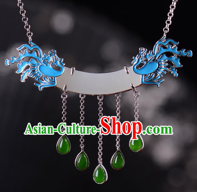 Handmade Chinese Phoenix Necklace Accessories National White Jade Necklet Pendant Handmade Chinese Phoenix Necklace Accessories National White Jade Necklet Pendant