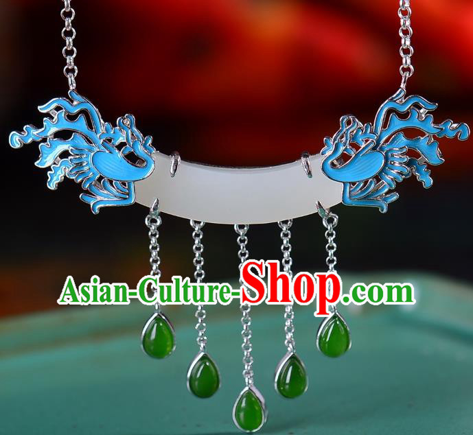 Handmade Chinese Phoenix Necklace Accessories National White Jade Necklet Pendant Handmade Chinese Phoenix Necklace Accessories National White Jade Necklet Pendant
