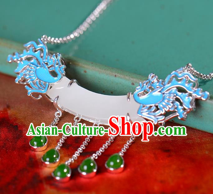 Handmade Chinese Phoenix Necklace Accessories National White Jade Necklet Pendant Handmade Chinese Phoenix Necklace Accessories National White Jade Necklet Pendant