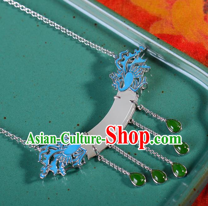 Handmade Chinese Phoenix Necklace Accessories National White Jade Necklet Pendant Handmade Chinese Phoenix Necklace Accessories National White Jade Necklet Pendant