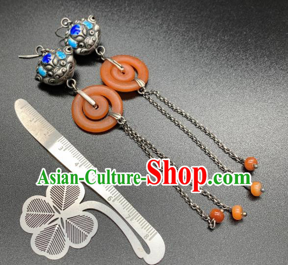 China National Blueing Silver Lion Earrings Jewelry Traditional Cheongsam Agate Ear Accessories China National Blueing Silver Lion Earrings Jewelry Traditional Cheongsam Agate Ear Accessories