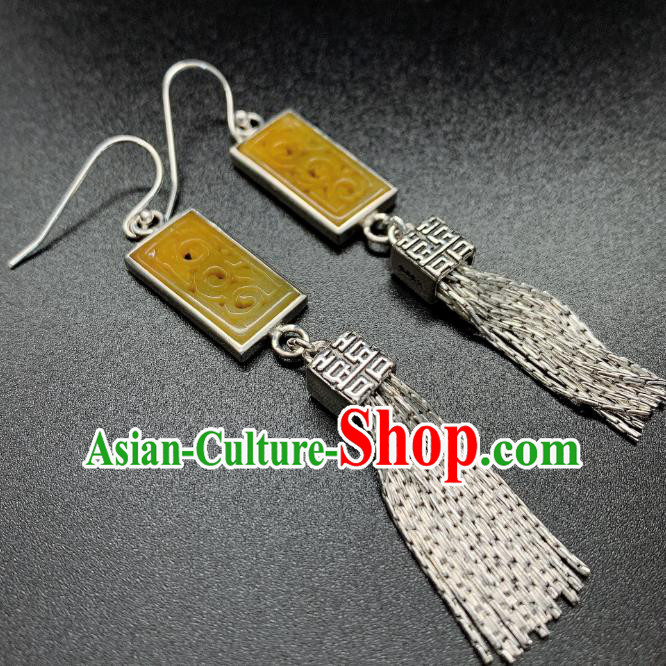 China National Wedding Silver Tassel Earrings Jewelry Traditional Cheongsam Jadeite Ear Accessories China National Wedding Silver Tassel Earrings Jewelry Traditional Cheongsam Jadeite Ear Accessories