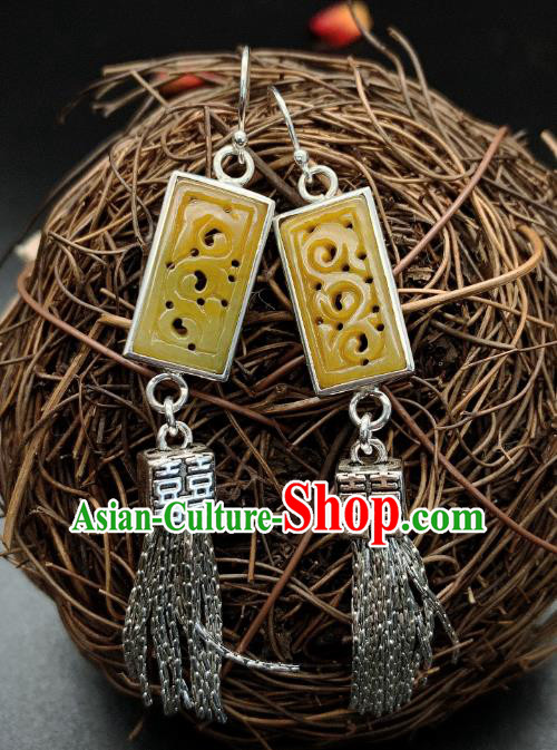 China National Wedding Silver Tassel Earrings Jewelry Traditional Cheongsam Jadeite Ear Accessories China National Wedding Silver Tassel Earrings Jewelry Traditional Cheongsam Jadeite Ear Accessories