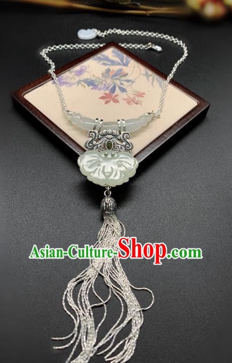 Handmade Chinese Jade Butterfly Necklace Accessories National Silver Tassel Necklet Pendant Handmade Chinese Jade Butterfly Necklace Accessories National Silver Tassel Necklet Pendant