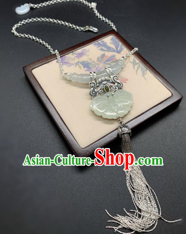 Handmade Chinese Jade Butterfly Necklace Accessories National Silver Tassel Necklet Pendant Handmade Chinese Jade Butterfly Necklace Accessories National Silver Tassel Necklet Pendant