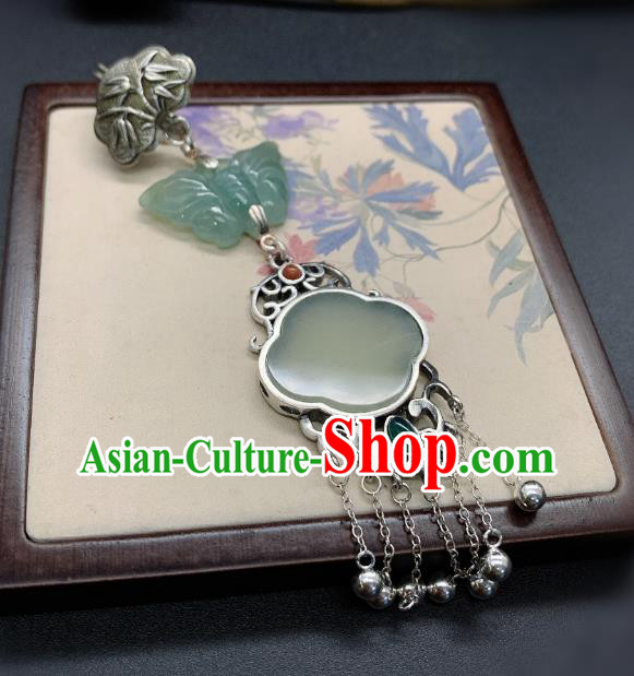 Handmade Chinese Silver Tassel Brooch Accessories National Jade Pendant Handmade Chinese Silver Tassel Brooch Accessories National Jade Pendant