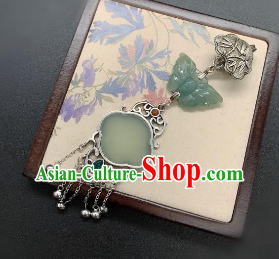 Handmade Chinese Silver Tassel Brooch Accessories National Jade Pendant Handmade Chinese Silver Tassel Brooch Accessories National Jade Pendant
