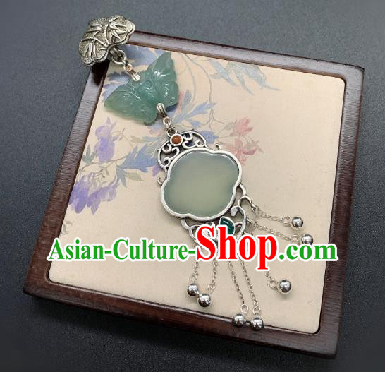 Handmade Chinese Silver Tassel Brooch Accessories National Jade Pendant Handmade Chinese Silver Tassel Brooch Accessories National Jade Pendant