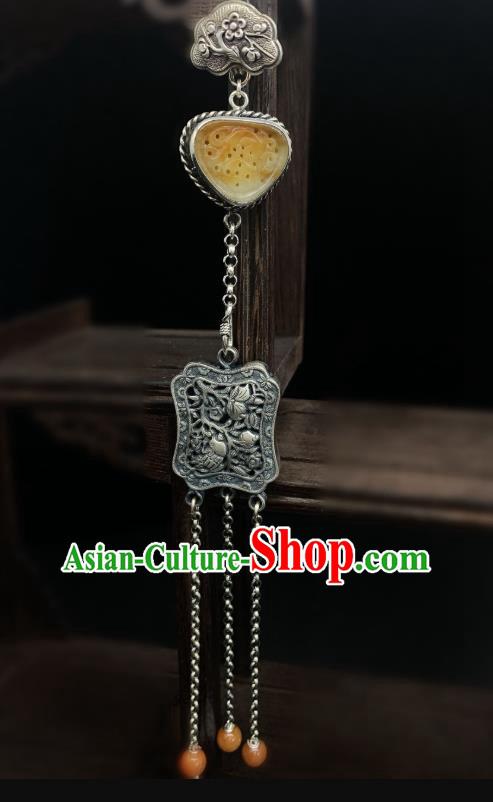 Handmade Chinese Jade Tassel Accessories National Silver Carving Brooch Pendant Handmade Chinese Jade Tassel Accessories National Silver Carving Brooch Pendant