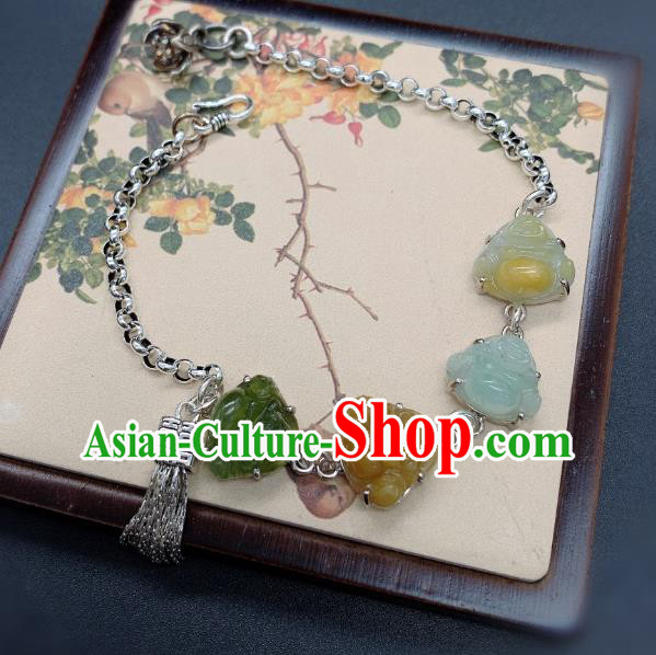 Handmade Chinese Jadeite Buddha Wristlet Accessories National Silver Bracelet Handmade Chinese Jadeite Buddha Wristlet Accessories National Silver Bracelet