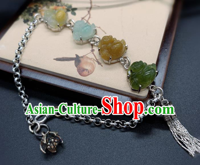 Handmade Chinese Jadeite Buddha Wristlet Accessories National Silver Bracelet Handmade Chinese Jadeite Buddha Wristlet Accessories National Silver Bracelet
