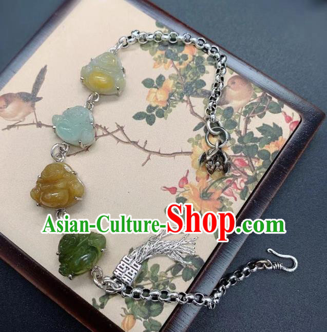 Handmade Chinese Jadeite Buddha Wristlet Accessories National Silver Bracelet Handmade Chinese Jadeite Buddha Wristlet Accessories National Silver Bracelet