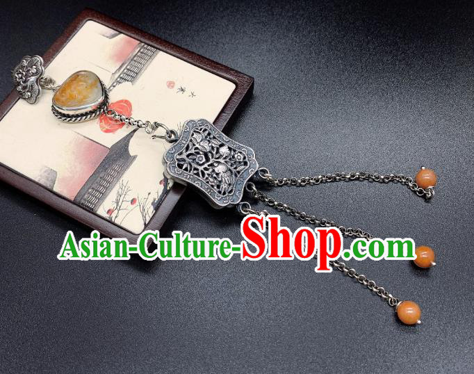 Handmade Chinese Jade Tassel Accessories National Silver Carving Brooch Pendant Handmade Chinese Jade Tassel Accessories National Silver Carving Brooch Pendant