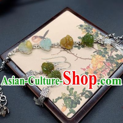 Handmade Chinese Jadeite Buddha Wristlet Accessories National Silver Bracelet