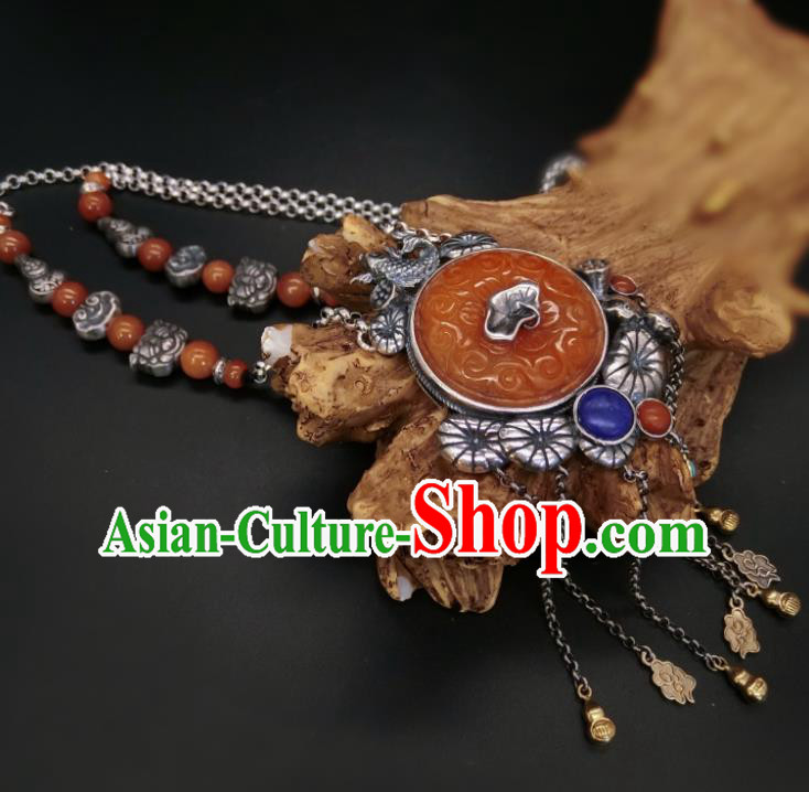 Handmade Chinese Silver Fish Necklace Accessories National Agate Carving Necklet Pendant Handmade Chinese Silver Fish Necklace Accessories National Agate Carving Necklet Pendant