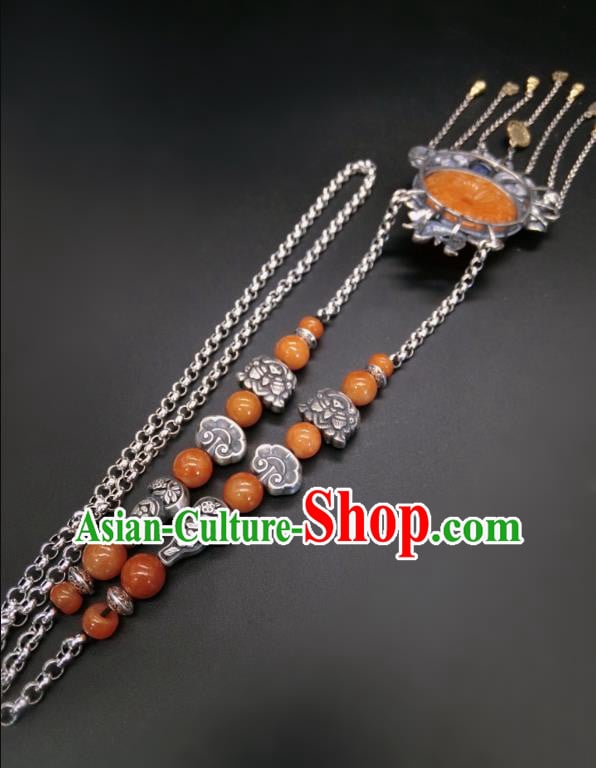 Handmade Chinese Silver Fish Necklace Accessories National Agate Carving Necklet Pendant Handmade Chinese Silver Fish Necklace Accessories National Agate Carving Necklet Pendant